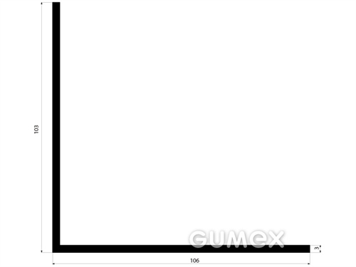 "L" Gummiprofil, 103x106/3mm, 70°ShA, EPDM, -40°C/+100°C, schwarz, 